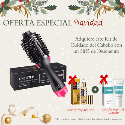 Cepillo Alisador ONE STEP by NUVIA™ + Aceite Reparador + Loción Alisadora